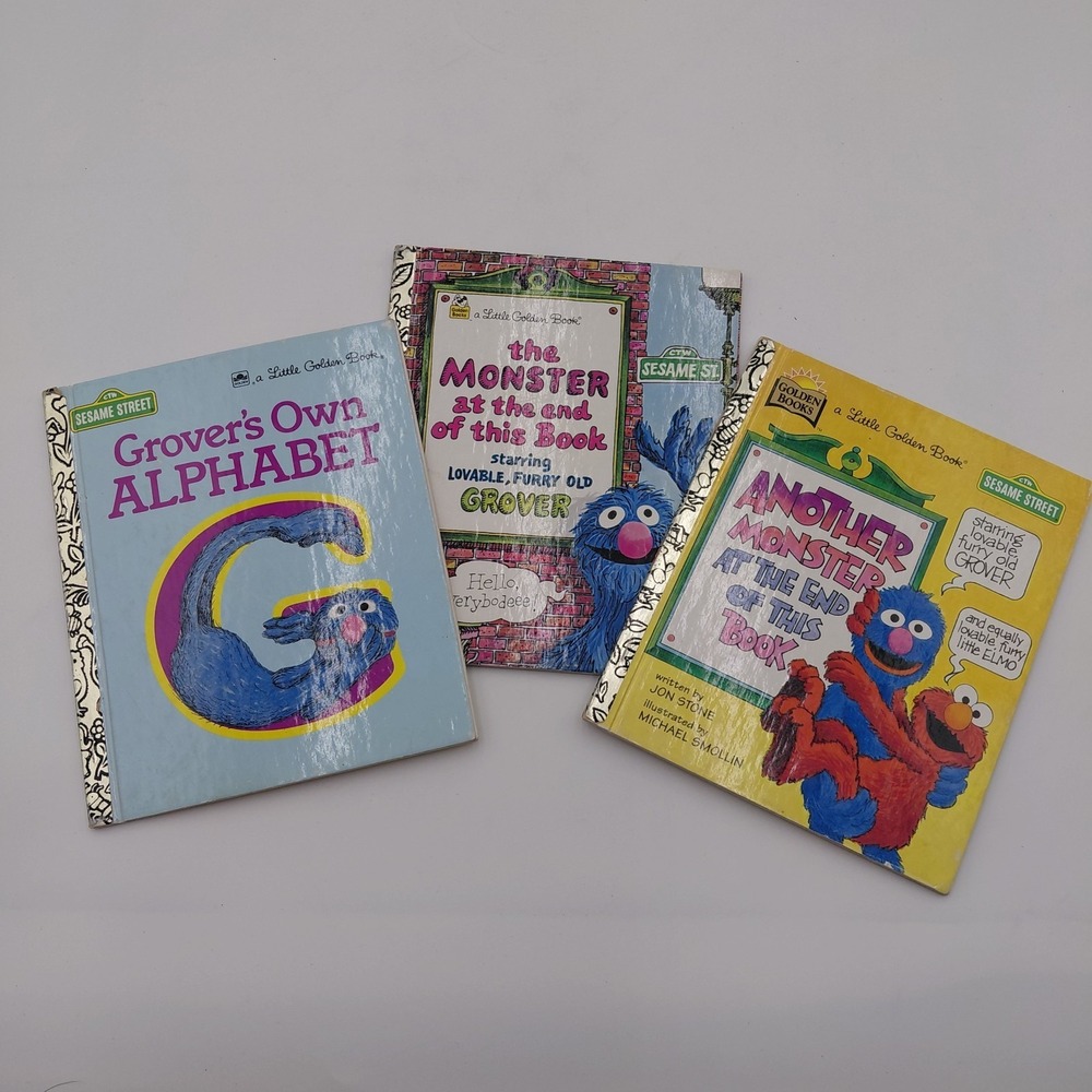 3 Little Golden Book Lot The Monster at the End + Sesame Street USA Grover